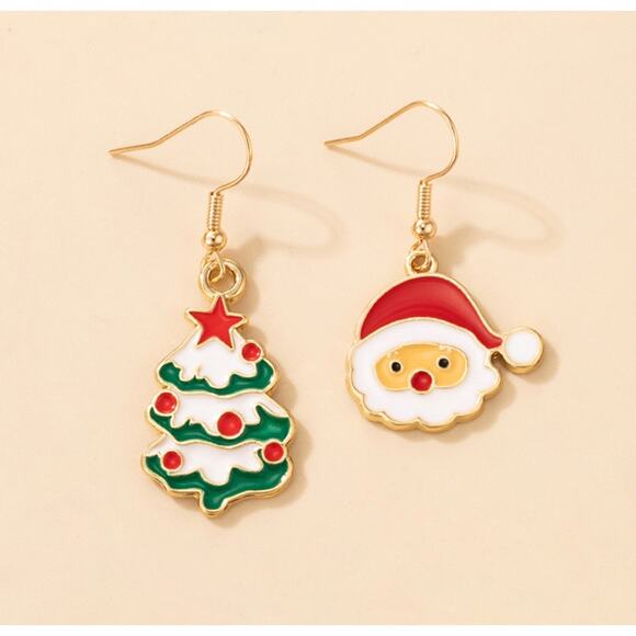 Enamel Christmas Tree & Santa Earrings - Picture 1 of 2